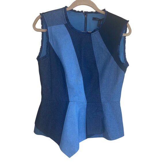 BCBG Womens Top Size Medium Blue Max Azria Sleeveless Peplum Denim Pure Cotton - Picture 7 of 8